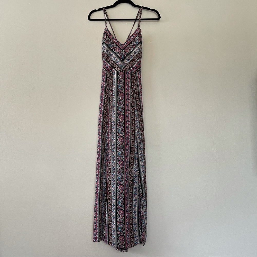 Tribal Print Maxi Dress With Slit Lace up Back